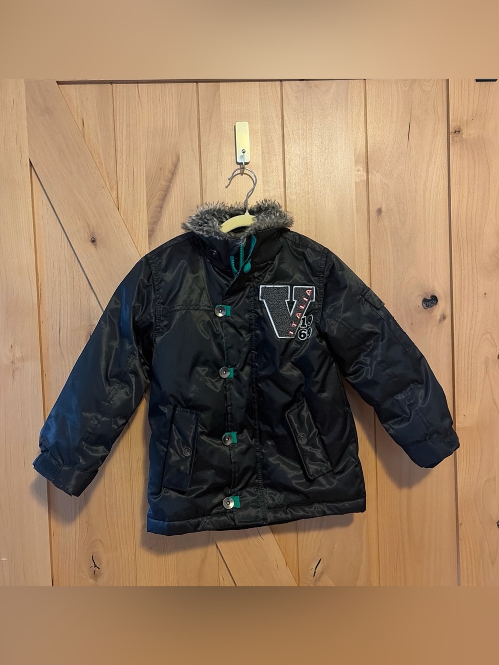 Versace 1969 Boys BLACK COAT Down Winter Puffer Jacket Green Italia V Size 5
